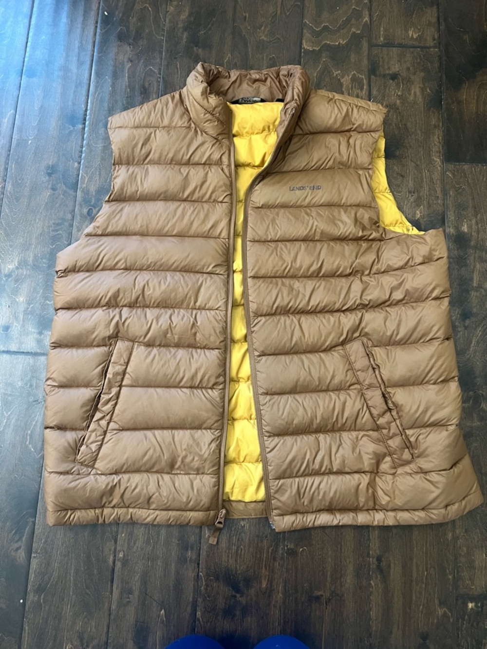 Lands' End Brown and Yellow Reversible Puffer Vest